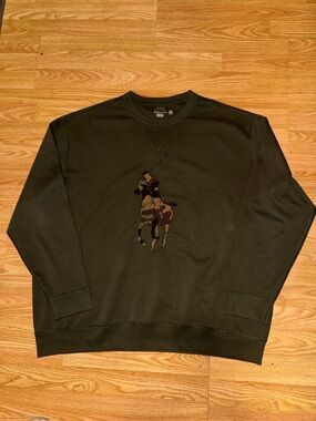 Polo Ralph Lauren Crewneck Sweatshirt Men's 2XB Green Big Pony Camo Chenille.